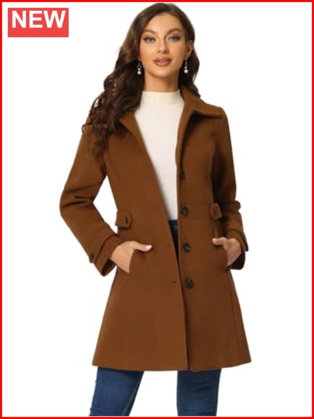 Women's Winter Classic Overcoat with Pockets Single Breasted Coat
